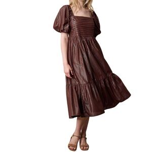 LC Lauren Conrad Silver Shimmer Striped Brown Midi Length Dress Tiered Boho